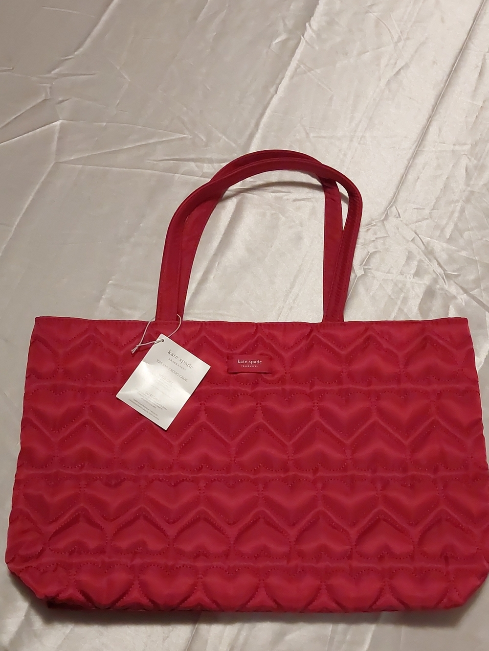 New Kate Spade Fragrances Quilted Fuschia Hearts Tote with Double Straps GWP